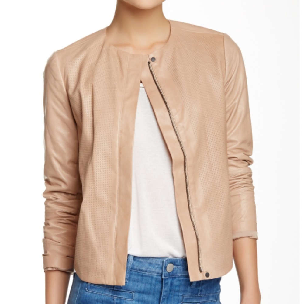 VINCE bone nude leather jacket